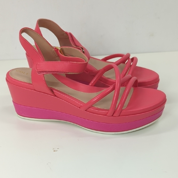 New Cole Haan Womens GA Addison Flatform Wedge Pink Platform Sandals Size 9 - Picture 5 of 13